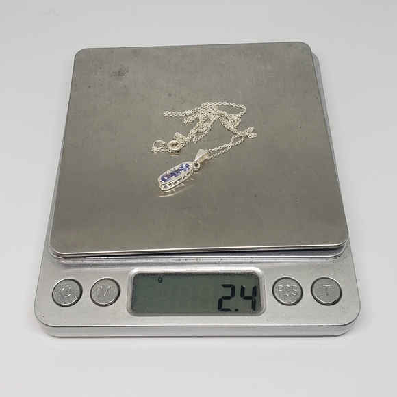 "RARE" 3 Stone Purple Tourmaline in Solid Stamped Sterling Silver Necklace - Picture 9 of 12